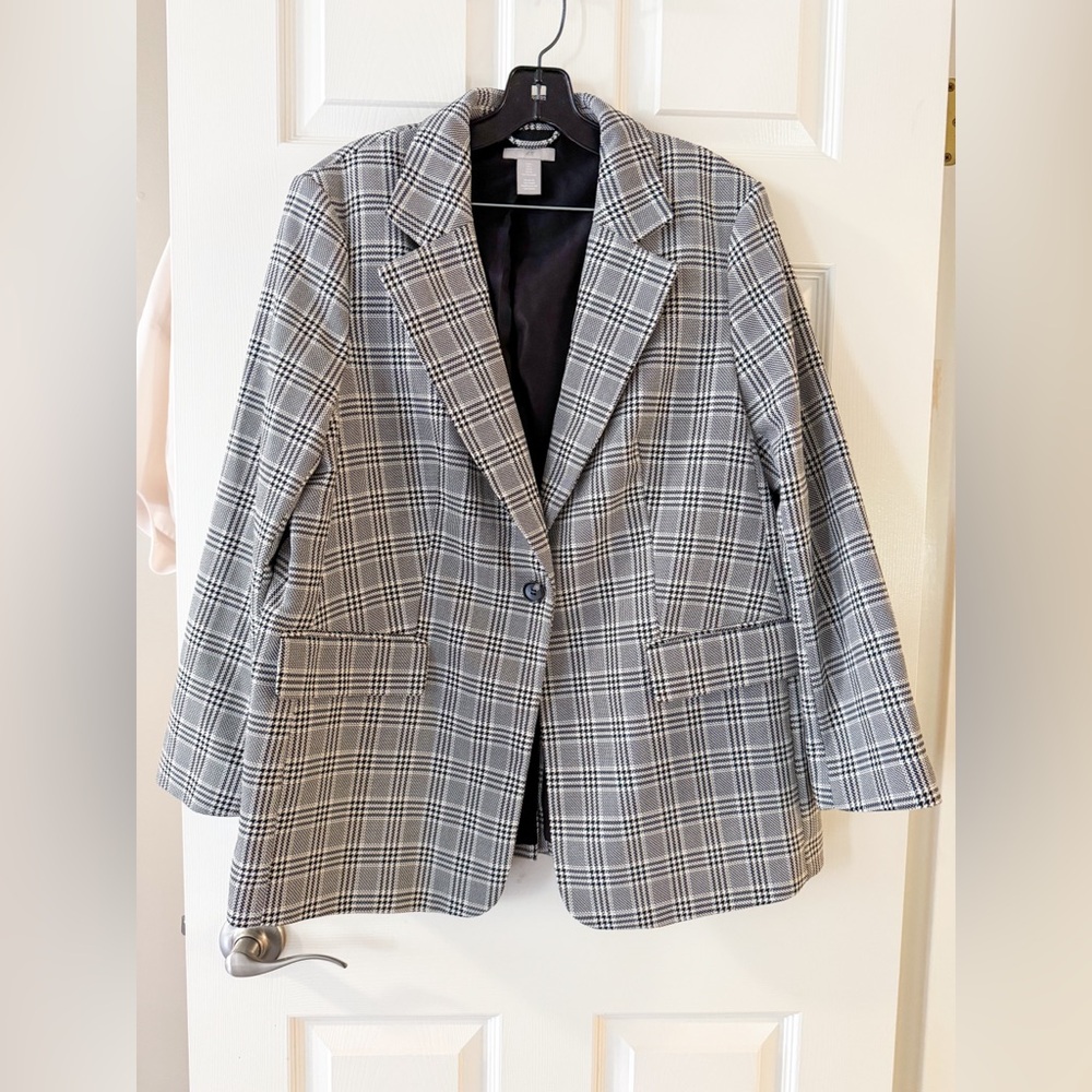 H&M Checkered Heavyweight Blazer Lو 23" PTP Dark Academia Oversized